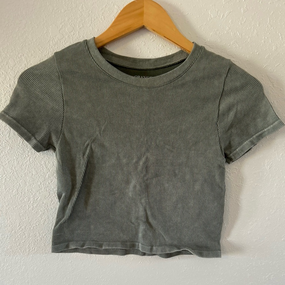 Orange Kiss Large Green Ribbed Crop Top
